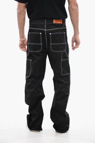 Pantaloni Cargo in Cotone con Cuciture a Vista