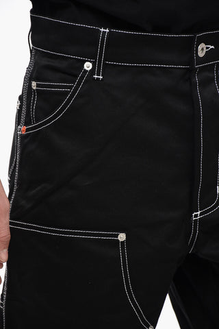 Pantaloni Cargo in Cotone con Cuciture a Vista