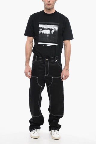 Pantaloni Cargo in Cotone con Cuciture a Vista