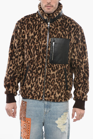 Animal Motif Fleeced Jacket with Leather Details