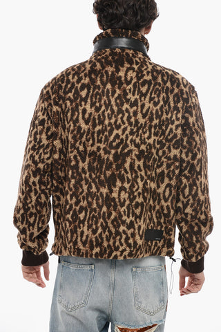 Animal Motif Fleeced Jacket with Leather Details