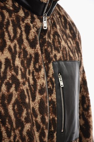 Animal Motif Fleeced Jacket with Leather Details