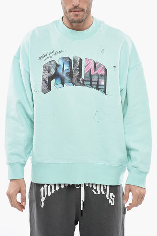 Felpa Girocollo Distressed con Logo Glitter