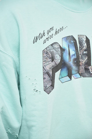 Felpa Girocollo Distressed con Logo Glitter