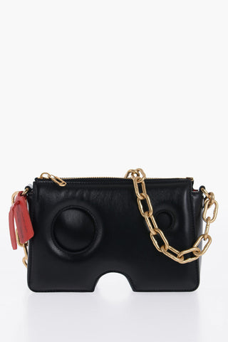 Leather Shoulder Bag with Cut-Out Details and Golden Chain