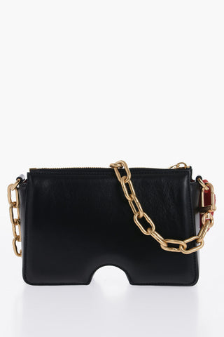 Leather Shoulder Bag with Cut-Out Details and Golden Chain