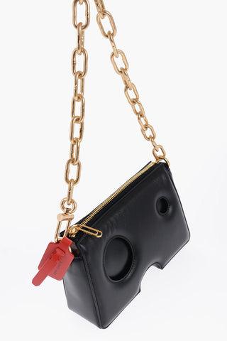 Leather Shoulder Bag with Cut-Out Details and Golden Chain
