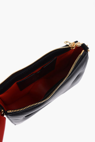 Leather Shoulder Bag with Cut-Out Details and Golden Chain