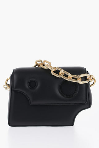 Leather Crossbody Bag with Cut-Out Details and Golden Chain