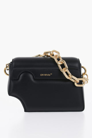Leather Crossbody Bag with Cut-Out Details and Golden Chain