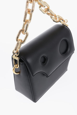 Leather Crossbody Bag with Cut-Out Details and Golden Chain
