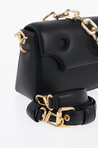 Leather Crossbody Bag with Cut-Out Details and Golden Chain