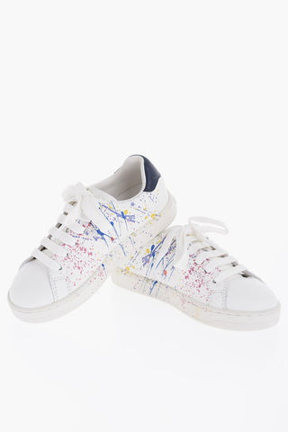 Sneakers Basse in Pelle con Schizzi di Vernice