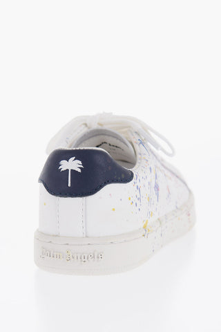 Sneakers Basse in Pelle con Schizzi di Vernice