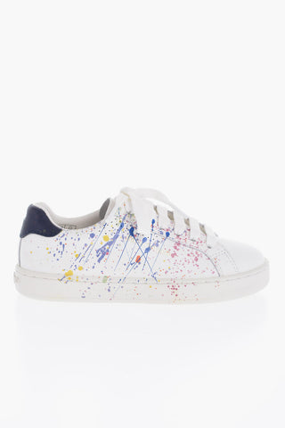 Sneakers Basse in Pelle con Schizzi di Vernice