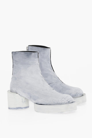 MM6 Bianchetto Effect Leather Ankle Boots with Zip Closure Heel 6.5cm