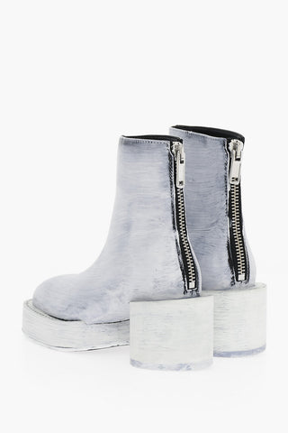 MM6 Bianchetto Effect Leather Ankle Boots with Zip Closure Heel 6.5cm