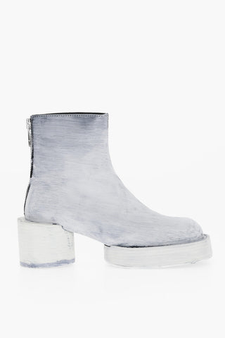 MM6 Bianchetto Effect Leather Ankle Boots with Zip Closure Heel 6.5cm