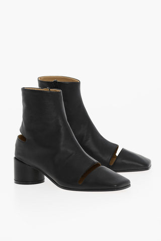 MM6 Square Toe Leather Ankle Boots with Cut-Out Details Heel 5cm
