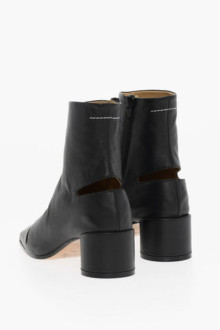 MM6 Square Toe Leather Ankle Boots with Cut-Out Details Heel 5cm