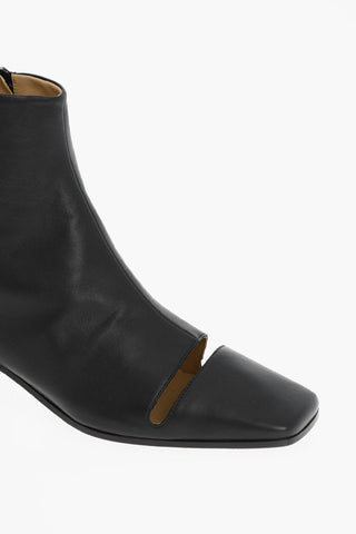 MM6 Square Toe Leather Ankle Boots with Cut-Out Details Heel 5cm