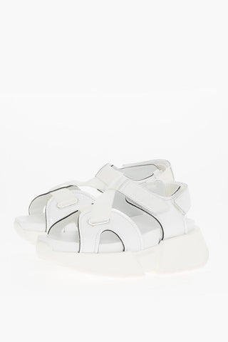 MM6 Leather and Fabric Sandals with Touch Strap Closure and Platform 4.5cm