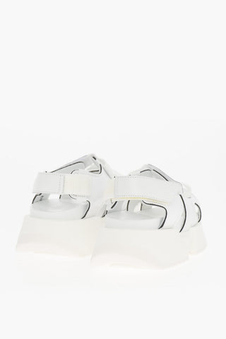 MM6 Leather and Fabric Sandals with Touch Strap Closure and Platform 4.5cm