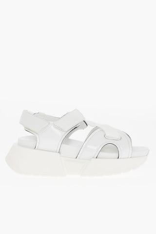 MM6 Leather and Fabric Sandals with Touch Strap Closure and Platform 4.5cm