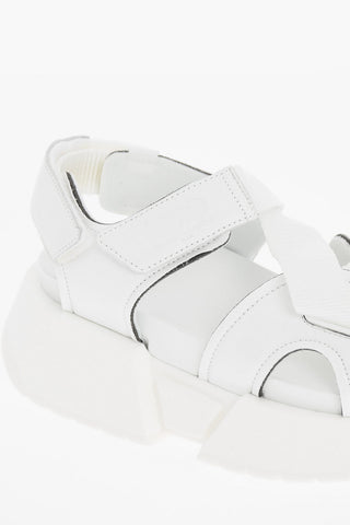 MM6 Leather and Fabric Sandals with Touch Strap Closure and Platform 4.5cm