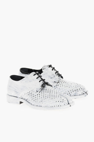 MM22 Bianchetto Effect Perforated Leather TABI Derby Shoes