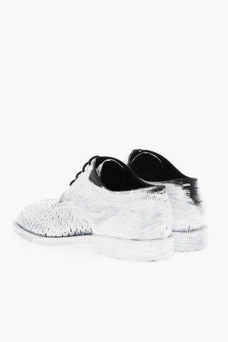 MM22 Bianchetto Effect Perforated Leather TABI Derby Shoes