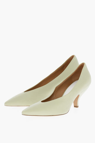 MM22 Solid Color Leather Pumps with Spool Heel 8cm