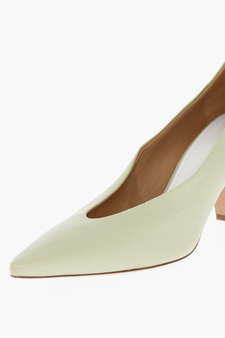 MM22 Solid Color Leather Pumps with Spool Heel 8cm