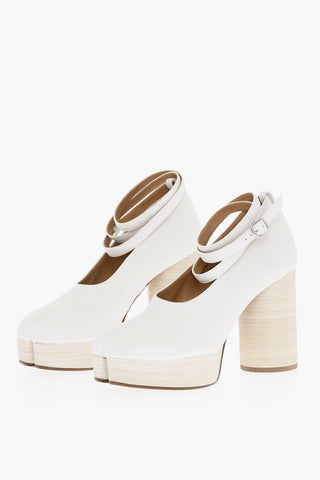 MM22 Lace-Up Textured Leather TABI Pumps 10cm