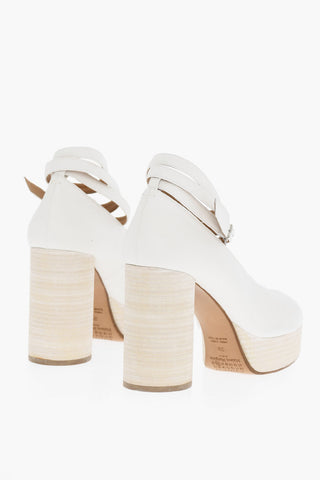 MM22 Lace-Up Textured Leather TABI Pumps 10cm