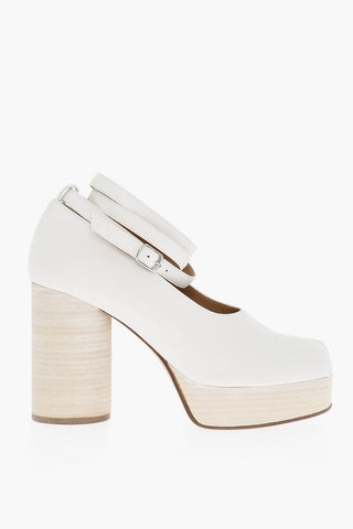 MM22 Lace-Up Textured Leather TABI Pumps 10cm