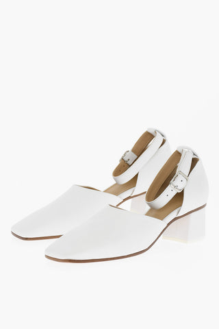 MM6 Square Toe Leather Ankle-Strap Sandals Heel 5cm