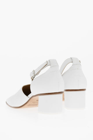 MM6 Square Toe Leather Ankle-Strap Sandals Heel 5cm