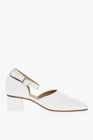 MM6 Square Toe Leather Ankle-Strap Sandals Heel 5cm