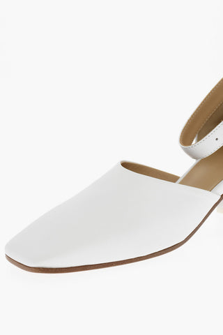 MM6 Square Toe Leather Ankle-Strap Sandals Heel 5cm