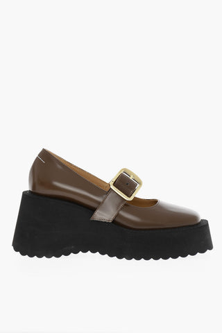MM22 Leather Mary Jane Pumps with Wege 8cm