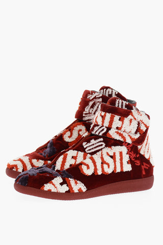 MM22 Embroidered Velvet High Top Sneakers with Touch Strap Closure