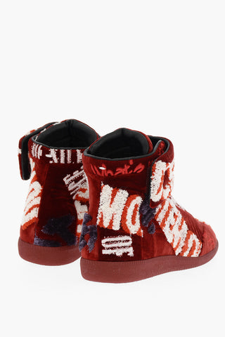 MM22 Embroidered Velvet High Top Sneakers with Touch Strap Closure