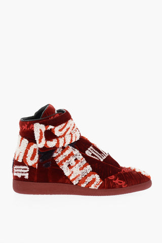 MM22 Embroidered Velvet High Top Sneakers with Touch Strap Closure
