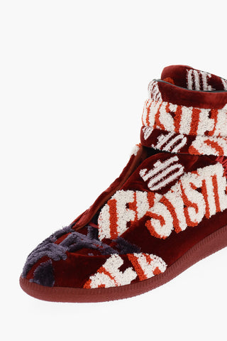 MM22 Embroidered Velvet High Top Sneakers with Touch Strap Closure
