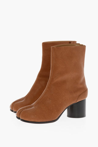 MM22 Vintage Effect Textured Leather TABI Booties 6cm