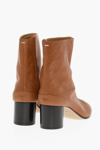 MM22 Vintage Effect Textured Leather TABI Booties 6cm
