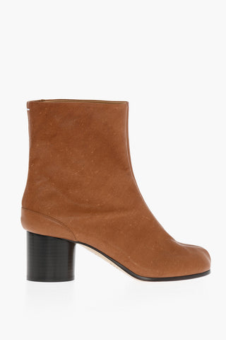 MM22 Vintage Effect Textured Leather TABI Booties 6cm