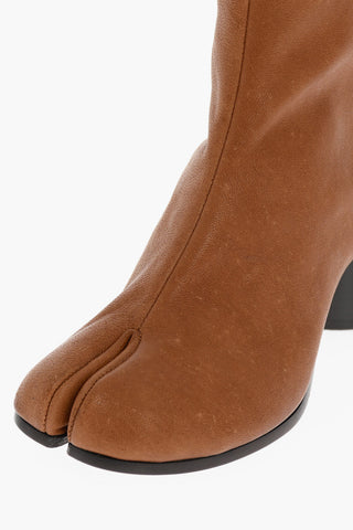 MM22 Vintage Effect Textured Leather TABI Booties 6cm