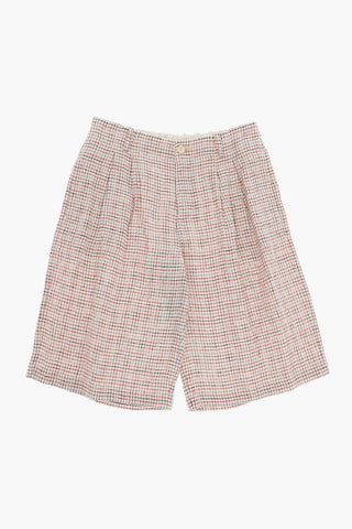 Shorts a Doppia Pince in Lino a Quadri